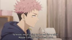1boy 1girl anger_vein animated audible_speech black_hair black_hoodie black_panties blush breasts brown_eyes brown_hair commentary embarrassed english_commentary eye_contact holding_another&#039;s_wrist hood hoodie imjustthatkinky indoors itadori_yuuji japanese_audio jujutsu_kaisen kabedon kabedon_on_viewer kagemiannmamoru_(va) kugisaki_nobara large_breasts looking_at_another looking_at_viewer maplestar mikoshiba_izumi_(va) nipples paid_reward_available panties patreon_username pink_hair pov short_hair sound sound_horizon subtitled television topless_female undercut underwear undressing video walk-in watching_television watermark yellow_hoodie