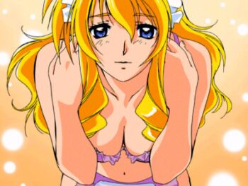 animated animated_gif blonde_hair blue_eyes bra bra_pull breasts clothes_pull nipples source_request underwear undressing