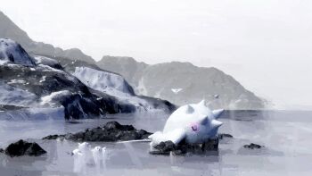 Rule 34 | bug, cetitan, cetoddle, evolutionary line, fog, frosmoth, frozen lake, gen 8 pokemon, highres, horns, ice, nintendo, no humans, outdoors, pokemon, pokemon (creature), pokemon focus, rivalclay