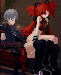 1boy 1girl 3d animal_ears animated artist_request ass bare_shoulders bear_ears blush bouncing_ass clothed_sex crop_top eyepatch fake_animal_ears grey_hair hetero koleda_belobog loli long_hair moaning open_mouth opennsfwsp orange_eyes orange_hair reverse_upright_straddle rouge_nine sex sex_from_behind sound tagme twintails vaginal video wise_(zenless_zone_zero) zenless_zone_zero