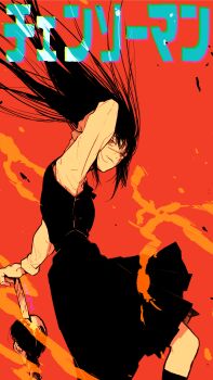 Rule 34 | 1girl, absurdres, black hair, chainsaw man, commentary, facial scar, fourth east high school uniform, highres, holding, holding sword, holding weapon, long hair, ringed eyes, scar, scar on cheek, scar on face, scar on nose, school uniform, sword, tanaka (chainsaw man), weapon, yoru (chainsaw man), you8 pen