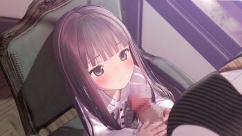 1boy 1girl animated blender_(medium) brown_eyes brown_hair censored chair clenched_teeth closed_eyes clothed_male_nude_female completely_nude custom_udon fingering flat_chest handjob hetero loli long_hair lying mosaic_censoring nipples nude on_back original penis sex shirt sitting solo_focus tagme tears teeth vaginal video white_shirt