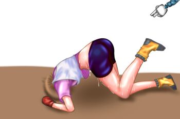 Rule 34 | 1girl, ass, breasts, dragon ball, dragonball z, gloves, humiliation, legs, midriff, non-web source, shorts, struggling, stuck, tomboy, videl