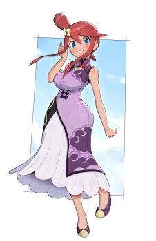 Rule 34 | 1girl, absurdres, breasts, gonzarez, highres, large breasts, nintendo, official alternate costume, pokemon, pokemon masters ex, red hair, skyla (anniversary 2022) (pokemon), skyla (pokemon), solo