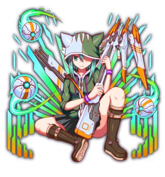 1girl animal_ear_hood animal_ears anime_coloring aqua_hair artist_request belt belt_boots belt_buckle black_skirt blue_outline boots breasts brown_belt buckle collarbone colored_shoe_soles crash_fever drawstring facing_viewer fake_animal_ears full_body game_cg green_hood green_jacket gun holding holding_gun holding_weapon hood hood_over_one_eye hooded_jacket jacket long_sidelocks medium_breasts miniskirt number_print numbered official_art one_eye_covered orb outline parted_lips partially_shaded_face red_outline robin_hood_(crash_fever) short_hair short_hair_with_long_locks sidelocks simple_background sitting skirt sleeve_cuffs smile solo square square_print tachi-e thighhighs third-party_source three-quarter_sleeves transparent_background weapon weapon_request white_hood wristband zettai_ryouiki zipper zipper_pull_tab