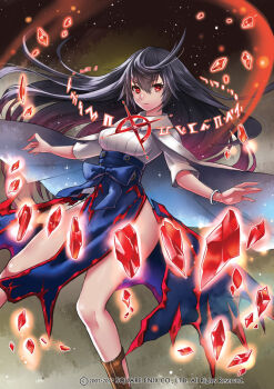 Rule 34 | 1girl, angela (lord of vermilion iii), black hair, blue hakama, closed mouth, copyright notice, crystal, hakama, japanese clothes, long hair, looking at viewer, lord of vermilion, official art, red eyes, ren-co, shirt, solo, very long hair, white shirt, wixoss