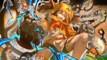 Rule 34 | 1girl, absurdres, bandaid, bandaid on knee, bandaid on leg, belt, black shorts, brown hair, commentary request, cropped hoodie, gigi murin, gigi murin (1st costume), hair through hood, highres, hololive, hololive english, hood, hoodie, orange belt, orange hoodie, orange thighhighs, red eyes, short hair, short shorts, shorts, single thighhigh, thighhighs, virtual youtuber, zarasaru, zipper, zipper pull tab