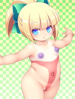 1girl blonde_hair blue_eyes bodypaint censored chabo_(fuketsudan) highres loli mega_man_(classic) mega_man_(series) mosaic_censoring navel nipples nude pussy roll_(mega_man) solo