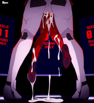 1boy 1girl artist_name ass bodysuit cum cum_overflow cum_pool english_text excessive_cum from_behind hanging_legs highres hirume interspecies mass_production_eva mecha_pilot_suit monster monster_boy neon_genesis_evangelion plugsuit_(evangelion) rape red_bodysuit sex sex_from_behind size_difference souryuu_asuka_langley testicles torn_bodysuit torn_clothes trembling