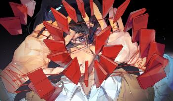 2boys bleeding blood blood_string bloody_weapon collared_shirt crazy_eyes dominoes entangled faceless grin hands_up holding holding_string holding_sword holding_weapon injury kim_dokja leukocoria mini_person miniboy multiple_boys oldest_dream omniscient_reader&#039;s_viewpoint one_eye_covered pull_string rc_dec self-harm shirt smile string sword vest weapon white_shirt wrist_cutting yellow_vest yoo_joonghyuk