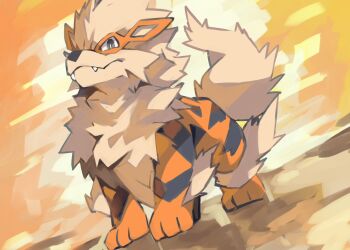 Rule 34 | animal hands, arcanine, closed mouth, fang, gara (qbeuxvii22), gen 1 pokemon, grey eyes, highres, looking at viewer, nintendo, no humans, on ground, pokemon, pokemon (creature), solo, tail