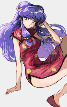 1girl china_dress chinese_clothes double_bun dress hair_bun highres long_hair pink_eyes purple_hair ranma_1/2 shampoo_(ranma_1/2) sidelocks