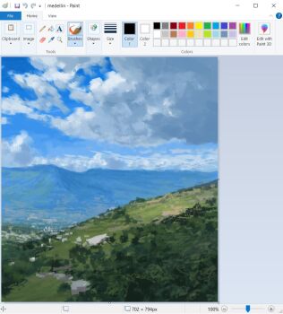 art_program_in_frame blurry christian_young cloud cloudy_sky colombia depth_of_field forest house landscape microsoft_paint_(medium) microsoft_paint_(software) mountainous_horizon nature no_humans outdoors painterly real_life scenery sky tree village