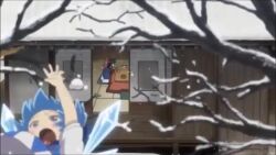 2girls angry animated anime_screenshot cirno hakurei_reimu highres multiple_girls shouting slipping snow sound tagme touhou video