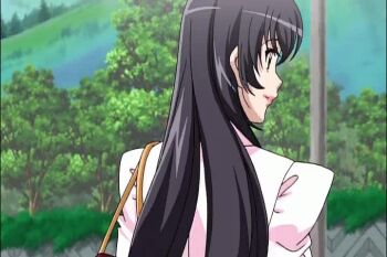 1girl animated bag bouncing_breasts breasts choker cleavage collarbone female_focus frilled_shirt frills green_eyes holding holding_bag huge_breasts lips lipstick long_hair looking_at_viewer makeup mature_female morino_yuuko pink_shirt shirt solo tagme tentacle_and_witches upper_body video