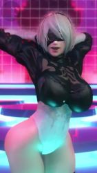 1girl 3d almightypatty android animated arms_behind_head ass ass_shake black_thighhighs blindfold bouncing_ass bouncing_breasts breasts unworn_clothes dancing female_focus hairband highleg highleg_leotard highres huge_ass huge_breasts leotard me!me!me! navel nier_(series) nier:automata nipples nude pussy short_hair swaying tagme thighhighs thong_leotard video virt-a-mate white_hair 2b_(nier:automata)