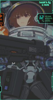 animated animated_gif battlesuit brown_hair gun headset koguma_project tentacles weapon