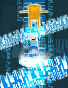 adventure_time backpack bag digimon evolution finn_the_human hat highres jake_the_dog open_mouth teeth wireframe