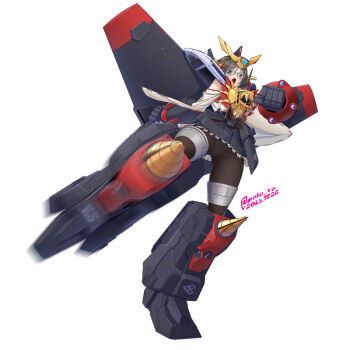 Rule 34 | 1girl, black hair, black pantyhose, black skirt, character name, cosplay, cosplay request, dated, frilled skirt, frills, gaogaigar, gaogaigar (cosplay), glasses, grey eyes, hakama, hakama skirt, japanese clothes, kantai collection, kirishima (kancolle), mecha musume, moke ro, motion blur, open mouth, panties, panties under pantyhose, pantyhose, pleated skirt, short hair, simple background, skirt, solo, twitter username, underwear, white background, yuusha ou gaogaigar, yuusha series