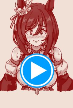 Rule 34 | 1girl, animal ears, animated, animated png, blush, breakout, breasts, cleavage, closed mouth, commentary request, ear scrunchie, eishin flash (umamusume), game over, hair between eyes, horse ears, horse girl, large breasts, leaning forward, long sleeves, looking at viewer, lowres, medium hair, shiodanx, shirt, smile, solo, umamusume, upper body