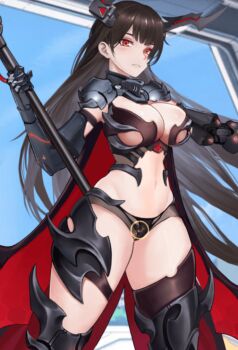 adrien_(idle_epic_angels_of_fate) animated animated_gif bikini black_bikini breasts cleavage demon_horns holding holding_scythe horns idle_epic_angel_of_fate live2d long_hair non-web_source red_eyes scythe swimsuit
