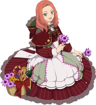 1girl artist_request eleanor_hume flower full_body game_cg green_eyes highres holding holding_flower looking_at_viewer official_art open_mouth pink_hair smile solo tales_of_(series) tales_of_asteria tales_of_berseria third-party_source transparent_background