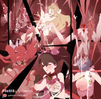 6+girls animal_print animated animated_gif bell blonde_hair breast_sucking breasts censored collar condom condom_belt cow_print cum cum_in_pussy ear_sex gigantic_breasts group_sex huge_breasts lactation long_hair lowres milking multiple_girls neck_bell nipples nude orange_eyes orange_hair orgy patreon_username restrained skull_fucking small_breasts spanked spanking stomach_bulge suspension tagme tentacle_sex tentacles upside-down used_condom vaginal watermark wawa_(lingomogu) web_address