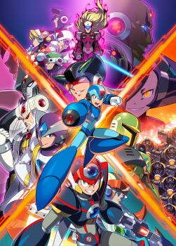 1girl 6+boys absurdres alia_(mega_man) armor aura axl_(mega_man) blonde_hair bodysuit commentary dark_aura douglas_(mega_man) dynamo_(mega_man) energy_sword evil_smile full_body gate_(mega_man) glowing glowing_eyes headset helmet high_max_(mega_man) highres holding holding_weapon isoc_(mega_man) joints lab_coat lifesaver_(mega_man) long_hair lumine_(mega_man) mega_man_(series) mega_man_x5 mega_man_x6 mega_man_x7 mega_man_x8 mega_man_x_(series) mizuno_keisuke multiple_boys official_art parted_lips red_(mega_man_x) robot_joints scar scar_on_face shadow_devil_(mega_man) shoulder_armor sigma_(mega_man) signas_(mega_man) smile sword vile_(mega_man) vile_v_(mega_man) weapon x_(mega_man) zero_(mega_man)