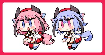 2others :d asymmetrical_legwear black_hair black_horns black_shoes black_skirt blue_eyes blue_socks blue_thighhighs blush_stickers border chibi chibi_only closed_mouth commentary_request double-parted_bangs full_body hair_between_eyes hat highres horns ini_(inunabe00) long_hair low_ponytail meika_hime meika_mikoto mismatched_legwear multicolored_hair multiple_others necktie open_mouth other_focus outline pink_eyes pleated_skirt ponytail red_border red_hat red_necktie red_socks red_thighhighs shirt shoes short_sleeves simple_background single_sock single_thighhigh skirt smile socks streaked_hair thick_eyebrows thighhighs transparent_background two-tone_hair uneven_legwear vocaloid white_outline white_shirt