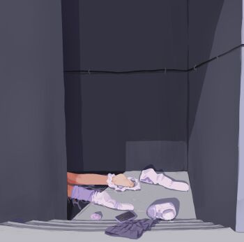 1girl aftersex cellphone cracked_screen cum hassai implied_rape original panties phone shoes single_bare_foot single_sock skirt smartphone sneakers socks solo stairs underwear unworn_shoes unworn_skirt unworn_socks white_panties white_socks