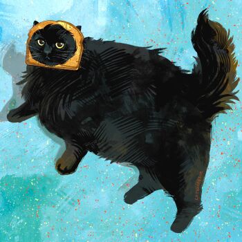 absurdres animal animal_focus artist_name black_cat bread bread_slice cat catwheezie commentary english_commentary food highres looking_at_viewer no_humans original toast