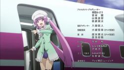 2boys 6+girls animated anime_screenshot annoyed audible_speech blonde_hair blue_eyes blush claire_harvey closed_eyes drill_hair emilia_hermit english_audio happy highres hundred_(light_novel) jealous kirishima_sakura_(hundred) kissing_cheek long_hair multiple_boys multiple_girls open_mouth pink_hair purple_hair smile sound surprised tagme twin_drills twintails video watching white_hair