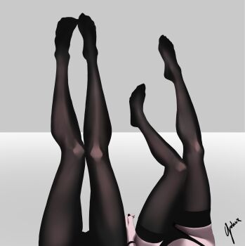 black_pantyhose feet highres legs_up pantyhose tagme thighhighs yulnuxx