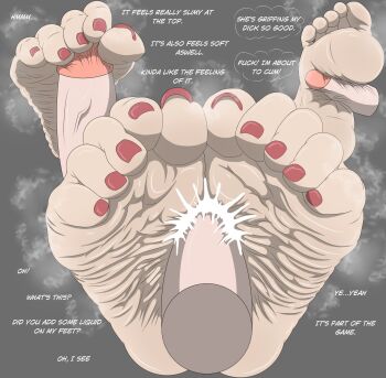 cum feet foot_focus footjob highres nail_polish non-web_source smelly_feet soles
