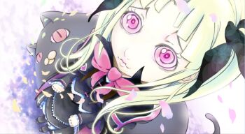 Rule 34 | 1girl, anime screenshot, blazblue, blazblue: calamity trigger, bow, cat, cross, dress, dutch angle, foreshortening, frills, from above, fukuma mitsuru, game cg, gothic lolita, hair ribbon, inverted cross, lips, lolita fashion, long hair, nago, non-web source, official art, pale skin, petals, pink eyes, rachel alucard, ribbon, twintails, white hair