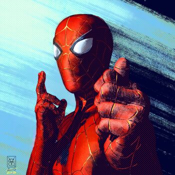 1boy 2019 2020 abstract_background animal_print artist_name blue_bodysuit bodysuit commentary dated english_commentary highres marvel mask multicolored_bodysuit print_bodysuit red_bodysuit sidelighting signature silk solo spider-man spider-man_(series) spider_print spider_web spider_web_print superhero_costume two-tone_bodysuit valerio_giangiordano