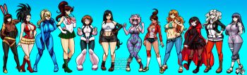 2025 6+girls animal_ears arms_behind_back asahina_aoi ashido_mina bare_shoulders bikini bikini_top_only bishoujo_senshi_sailor_moon black_hair black_sclera blonde_hair blue_background blue_eyes blunt_bangs boku_no_hero_academia boots breasts brown_eyes brown_hair closed_mouth colored_sclera colored_skin crossed_legs crossover curvy danganronpa_(series) final_fantasy final_fantasy_vii fingerless_gloves gloves gradient_background gradient_hair green_bikini green_boots green_eyes green_skirt grey_eyes grin hand_on_own_hip height_difference high_ponytail highres horns huge_breasts hyuuga_hinata jadenkaiba kino_makoto large_breasts leotard log_pose long_hair looking_at_viewer medium_breasts megami_tensei metroid midriff multicolored_hair multiple_girls nami_(one_piece) nami_(one_piece)_(return_to_sabaody) naruto_(series) naruto_shippuuden navel nintendo one_piece orange_hair persona persona_5 pink_hair pink_skin plunging_neckline ponytail rabbit_ears rabbit_girl red_boots red_hair red_leotard ruby_rose rwby sailor_jupiter samus_aran school_uniform serafuku shiny_clothes shiny_skin short_hair short_ponytail shoulder_tattoo skirt smile striped_bikini striped_clothes swimsuit takamaki_anne tank_top tattoo tifa_lockhart tomboy twintails uraraka_ochako velvet_scarlatina watson_cross wide_hips yaoyorozu_momo yellow_eyes zero_suit