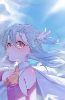 1girl absurdres ascot bare_shoulders closed_mouth commentary fate/kaleid_liner_prisma_illya fate_(series) gloves highres illyasviel_von_einzbern kaze_22 korean_commentary leotard long_hair looking_at_viewer pink_leotard prisma_illya red_eyes smile solo white_gloves white_hair yellow_ascot