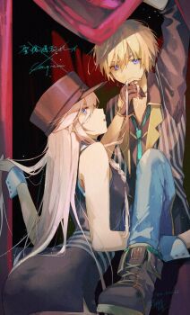 1boy 1girl blonde_hair cevio conqueror_(cevio) couple fuyuki_eru hetero highres ia_(vocaloid) kagamine_len kagamine_len_(holy_lancer) pink_hair vocaloid