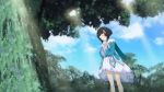10s 1girl animated black_hair blunt_bangs closed_eyes dress dutch_angle female_focus hair_ornament long_hair mole mole_under_eye outdoors premiere_(sao) short_hair sky solo standing sword_art_online sword_art_online:_hollow_realization tagme tree video