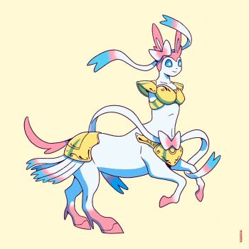alternate_form armor expressionless full_body gen_6_pokemon highres looking_to_the_side meme nintendo no_humans original_form_pokemon_(meme) parody pedro_larez pokemon pokemon_(creature) simple_background solo sylveon what