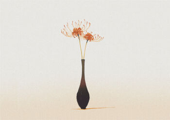 Rule 34 | absurdres, brown background, comiket 107, commentary request, flower, flower focus, gradient background, highres, invisible floor, mitsubachi (roundbee), no humans, original, red flower, shadow, spider lily, still life, vase