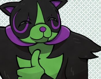 closed_eyes closed_mouth commentary_request hand_up happy lowres nintendo okidogi pokemon pokemon_(creature) pokemon_focus smile solo thumbs_up upper_body yumori565969