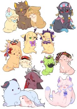 6+girls animal_ears animalization beret black_eyes black_fur black_ribbon blonde_hair blue_flower blue_fur blue_hair blue_scarf blush bow bowtie braid brown_eyes brown_fur brown_hair candace_(genshin_impact) cat cat_ears cat_tail closed_eyes crossed_bangs crystal dehya_(genshin_impact) diadem earrings eyelashes eyepatch eyeshadow fang fischl_(ein_immernachtstraum)_(genshin_impact) fischl_(genshin_impact) flower fox fox_ears fox_tail fur ganyu_(genshin_impact) genshin_impact goat goat_horns goat_tail gold gold_earrings gradient_hair green_eyes green_fur hair_between_eyes hair_bow hair_flower hair_ornament hand_up hands_up hat hat_flower hat_ornament heart highres horns jewelry klee_(genshin_impact) kuki_shinobu long_hair looking_at_another looking_up lumine_(genshin_impact) lying makeup mask mouth_mask multicolored_eyes multicolored_hair multiple_girls nasuka_gee necklace ninja_mask no_headwear on_stomach open_mouth orange_fur orange_hair pink_eyeshadow pink_flower pink_fur pink_hair pom_pom_(clothes) purple_bow purple_bowtie purple_eyes purple_flower red_eyes red_hair red_headwear ribbon rosaria_(genshin_impact) sangonomiya_kokomi scarf short_hair short_hair_with_long_locks short_twintails sidelocks simple_background sitting smile tail tiara tongue twintails two-tone_fur two-tone_hair veil white_background yae_miko yanfei_(genshin_impact) yellow_eyes yellow_fur yoimiya_(genshin_impact) yun_jin_(genshin_impact)