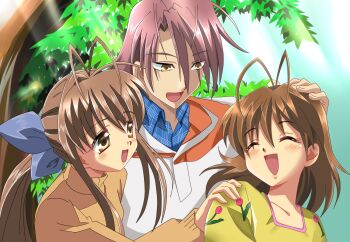 Rule 34 | 00s, 1girl, antenna hair, bad id, bad pixiv id, brown eyes, brown hair, clannad, family, furukawa akio, furukawa nagisa, furukawa sanae, long hair, ponytail, shiguko, short hair