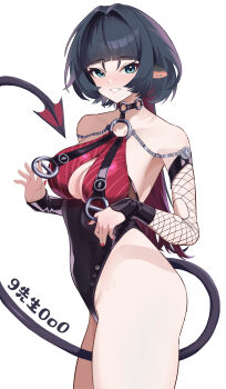 1girl 9_xiansheng_0o0 absurdres animal_ears black_hair black_one-piece_swimsuit breasts chinese_commentary cleavage commentary_request from_side green_eyes highres jane_doe_(nocturne_of_light)_(zenless_zone_zero) jane_doe_(zenless_zone_zero) large_breasts long_hair looking_at_viewer mouse_ears mouse_girl mouse_tail multicolored_hair official_alternate_costume one-piece_swimsuit red_hair simple_background solo swimsuit tail two-tone_hair very_long_hair white_background zenless_zone_zero