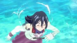 3girls ahoge animated arm_support asphyxiation black_hair blue_eyes bra brown_eyes dress_shirt drowning female_focus from_above hair_between_eyes highres idol_memories jumping long_hair miniskirt multiple_girls neck_ribbon partially_submerged pleated_skirt purple-framed_eyewear red_hair red_ribbon red_skirt ribbon school_uniform shirt short_hair silver_hair skirt smile sparkle swimming tagme underwear very_long_hair video water wet wet_clothes wet_shirt white_bra white_shirt