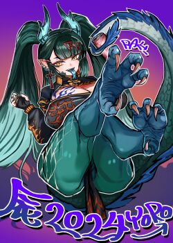 1girl absurdres dragon dragon_girl goodruck highres horns long_tongue tagme tail tongue tongue_out
