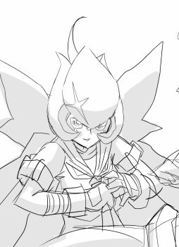 Rule 34 | 1girl, armband, bancholilimon, crossover, digimon, digimon (creature), female focus, highres, kill la kill, lilimon, looking at viewer, monochrome, ph6xeivbgpimggg, school uniform, senketsu