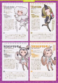 4girls full_body hamadryas_baboon_(kemono_friends) kemono_friends kemono_friends_2 linnaeus&#039;s_two-toed_sloth_(kemono_friends) looking_at_viewer mandrill_(kemono_friends) multiple_girls official_art pale-throated_three-toed_sloth_(kemono_friends) simple_background yoshizaki_mine
